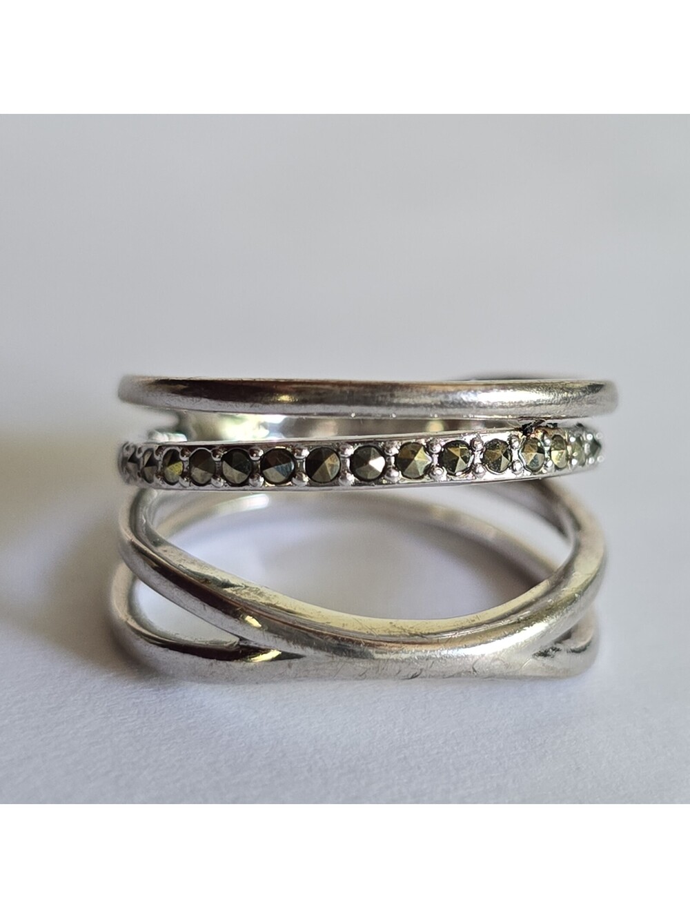 925 Sterling Silver Marcasite Ring Size 8